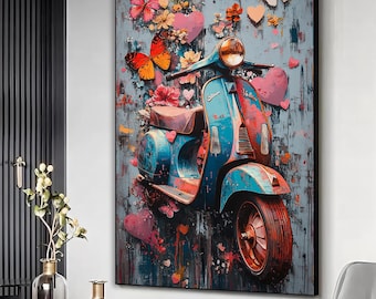 Vintage vespa scooter wall art, Vespa scooter painting, Vintage scooter wall decor, Vespa wall decor, Vespa canvas print, Vespa art