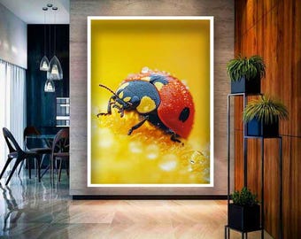 てんとう虫のキャンバスアートプリント：花の絵画、動物のホーム