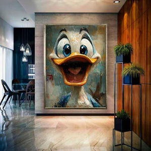 Arte de pato de dibujos animados, Impresión en lienzo de pato de dibujos animados, Pintura de pato de dibujos animados, Arte de pared de pato, Impresión de arte de animales de dibujos animados, Arte de dibujos animados, Lienzo de dibujos animados