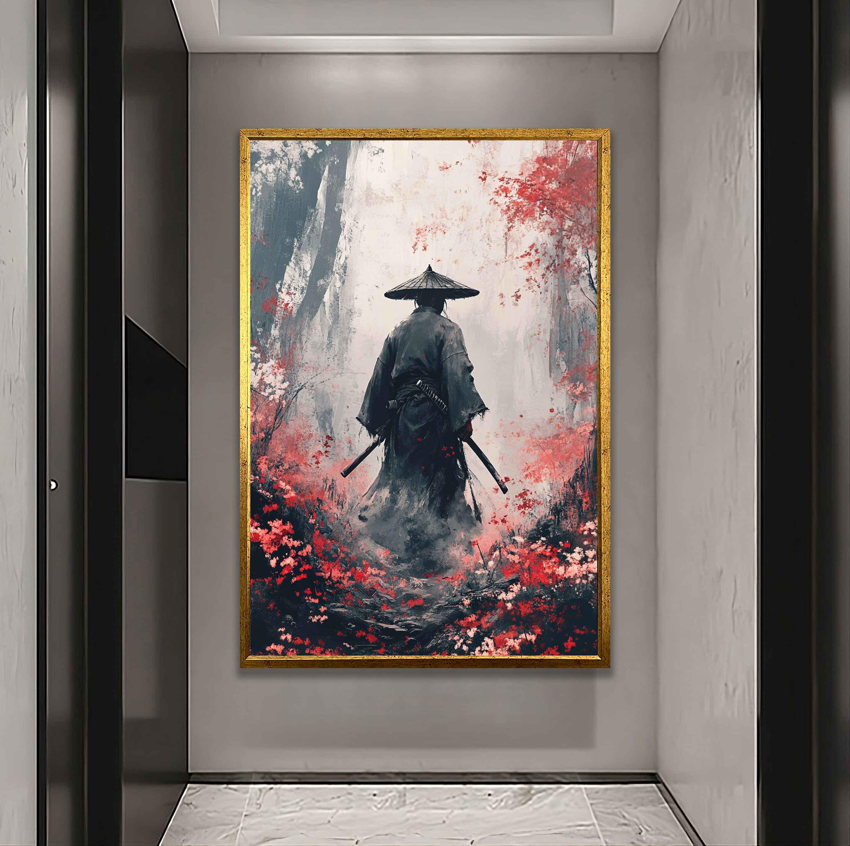 サムライの桜のアート、サムライの桜の木のキャンバスプリント