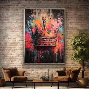 Toile couronne graffiti, art couronne graffiti, peinture graffiti, art mural couronne royale, art couronne royale, impression sur toile couronne, décoration couronne