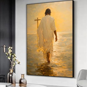 Jesus Carrying the Cross canvas wall art, Modern Christian, Bible Verse, Christian poster, Jesus art, Ready to hang, Church wall decor