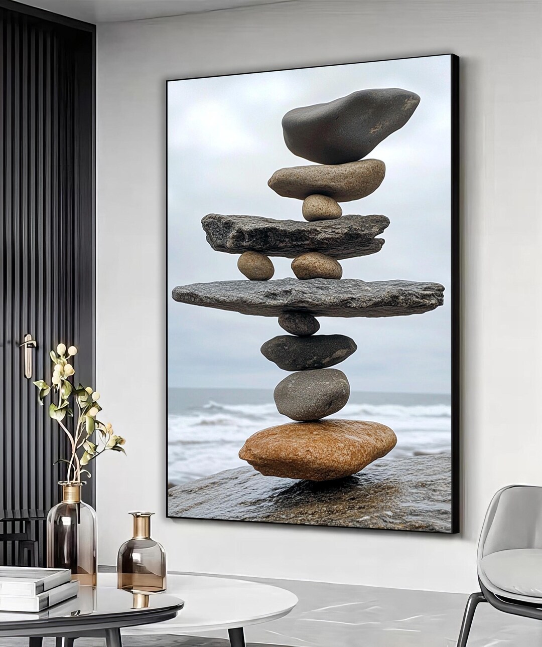 Balanced Stone Stack Canvas, Abstract Zen Wall Art, Modern Painting ...