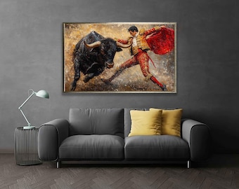 Impression d'art matador, peinture de taureau matador, impression sur toile de taureau matador, art mural taureau matador, décoration murale matador, impression numérique taureau