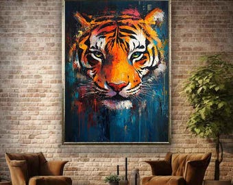 Colorful Tiger painting, Tiger digital print, Tiger canvas, Tiger wall art, Tiger home decor, Animal canvas print, Animal painting