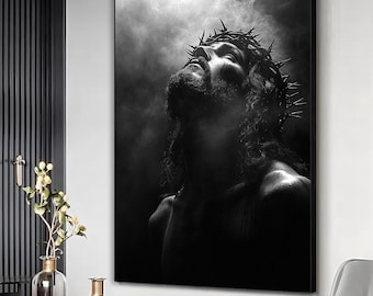 Jesus Christ portrait, Black and white jesus canvas print, Religious wall art, Biblical art,Dramatic Christian Artwork,Faith inspired canvas