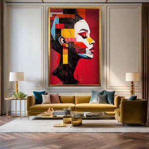 Woman art, Minimalistic woman print, abstract woman art, Woman home decor, Woman wall art, Colorful woman painting, Geometrical woman canvas