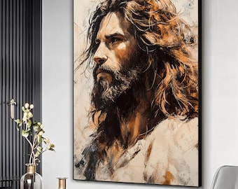 Jesus religious majestic canvas artwork, Jesus fine art print, Wall art, Modern christian art, Home wall decor, Huge canvas art