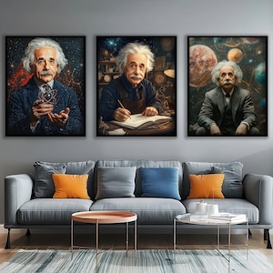 Albert einstein set of 3 paintings, Albert einstein set arts, Albert einstein canvas print, Albert einstein wall art, Scientist paintings