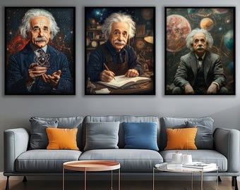 Albert einstein set of 3 paintings, Albert einstein set arts, Albert einstein canvas print, Albert einstein wall art, Scientist paintings