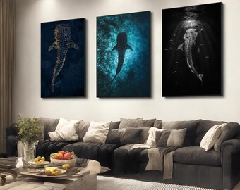 Whale sharks set of 3 art prints, Whale shark canvas print, Abstract whale shark painting, Sea animal poster,Animal lover gift,Ready to hang