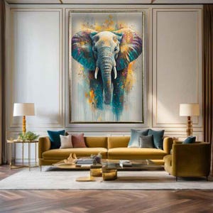 Elephant canvas print, Elephant digital print, Elephant painting, Elephant wall art, Elephant nature art, Animal art print, Animal painting
