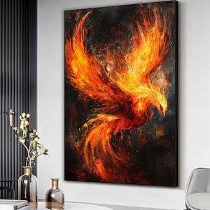 Phoenix canvas wall art, Phoenix wall decor, Phoenix bird art print, Phoenix painting printed on canvas, Large phoenix canvas