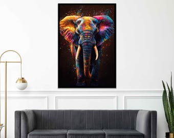 Elephant canvas, Elephant framed canvas print, Ready to hang elephant art, Abstract elephant wall art, Elephant wall decor, Animal art print