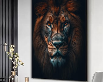 Lion canvas print, Wildlife lion Wall Art, Dark Lion artwork, Wildlife poster, Home wall decor, Animal Lover Gift, Nature animal Print