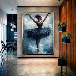 Posing ballerina canvas, Blue ballerina digital print, Woman home decor, Ballerina wall art, Woman painting, Woman art, Woman canvas print