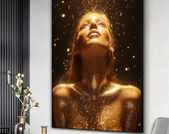 Woman in gold glitters art print, Woman in gold framed canvas, Gold woman wall hanging , Woman wall decor, Woman wall art, Woman canvas art