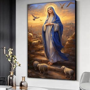 Virgin Mary Wall Art, Religious Canvas Painting, Blessed Virgin Mary Wall Decor, Catholic Prayer Room Wall Decor, Religious Home Art