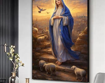 Virgin Mary Wall Art, Religious Canvas Painting, Blessed Virgin Mary Wall Decor, Catholic Prayer Room Wall Decor, Religious Home Art
