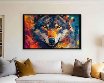 Wolf colorful canvas, Wolf art print, Wolf painting, Wolf wall art, Wolf canvas print, Wolf painting, Animal art, Animal painting