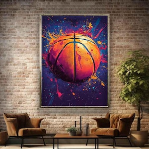 Colorful basketball canvas, Colorful paint splash basketball art, Framed basketball canvas print, basketball painting, Sports canvas