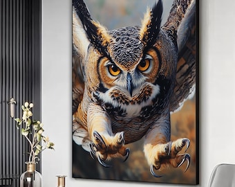 Flying Owl Canvas Print, Large Owl Poster, Owl Wall Art, Owl Painting Printed on Canvas, Animal lover gift,Bird art wall decor,Ready to hang