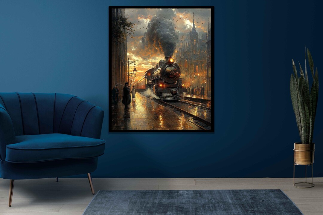 Vintage Train Wall Decor, Train Canvas Print, Abstract Train Landscape