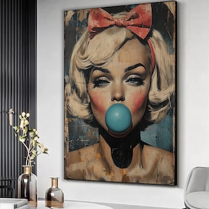 Marilyn Monroe bubble gum pop art, Modern Marilyn Monroe art, Marilyn monroe Canvas print, Grafitti wall art, Pop art, Grafitti home decor