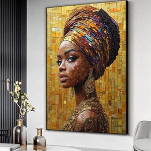 African woman gold jewelry ethnic canvas print, African woman artwork, Black woman wall art, Black woman wall decor, African art, Ethnic art