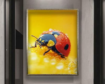 てんとう虫のキャンバスアートプリント：花の絵画、動物のホーム