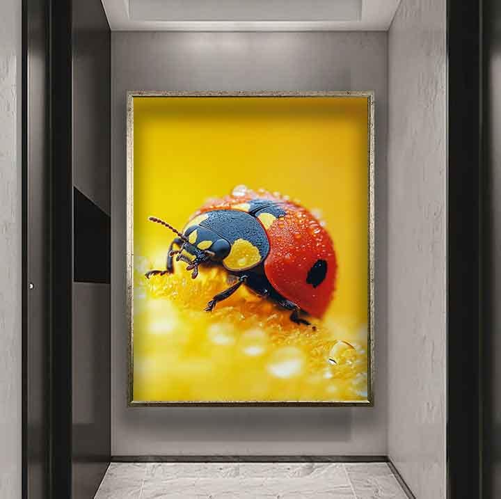 てんとう虫のキャンバスアートプリント：花の絵画、動物のホーム