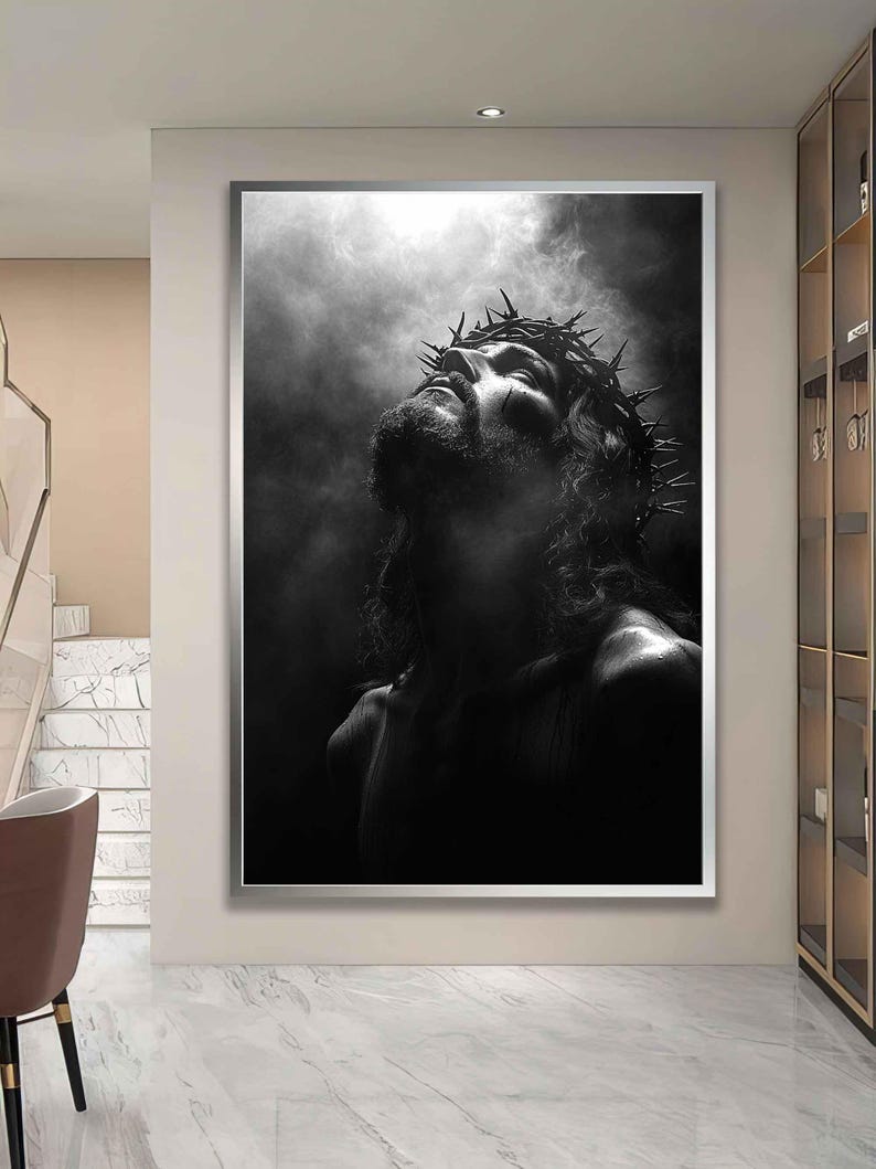 Jesus Christ Portrait, Black and White Jesus Canvas Print, Religious