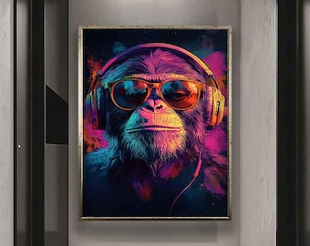 カラフルな猿のキャンバス、カラフルな猿のプリント、猿の壁アート、猿