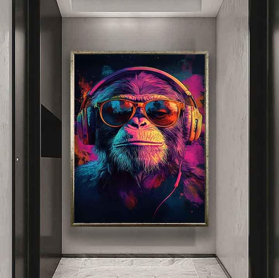 カラフルな猿のキャンバス、カラフルな猿のプリント、猿の壁アート、猿