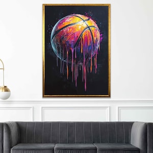 Basketball canvas print, colorful Sport wall art, Teen room decor, Basketball gifts, Basketball paint drip painting, Framed Sports canvas