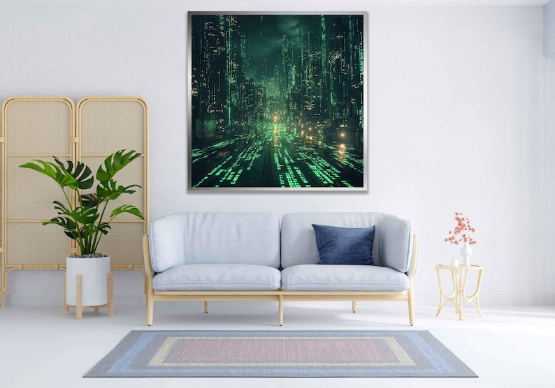 Matrix Binary Code Art Print, Matrix Inspired City Landscape Binary ...