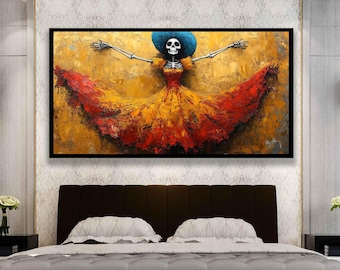 死者の日のアート 踊る骸骨のアートプリント メキシコのフォークアート