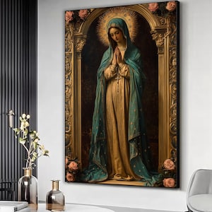 Blessed Virgin Mary Art Canvas Painting, Ready to Hang Wall Decor, Virgin Mary Wall Art, Christian Mary our Mother Gift