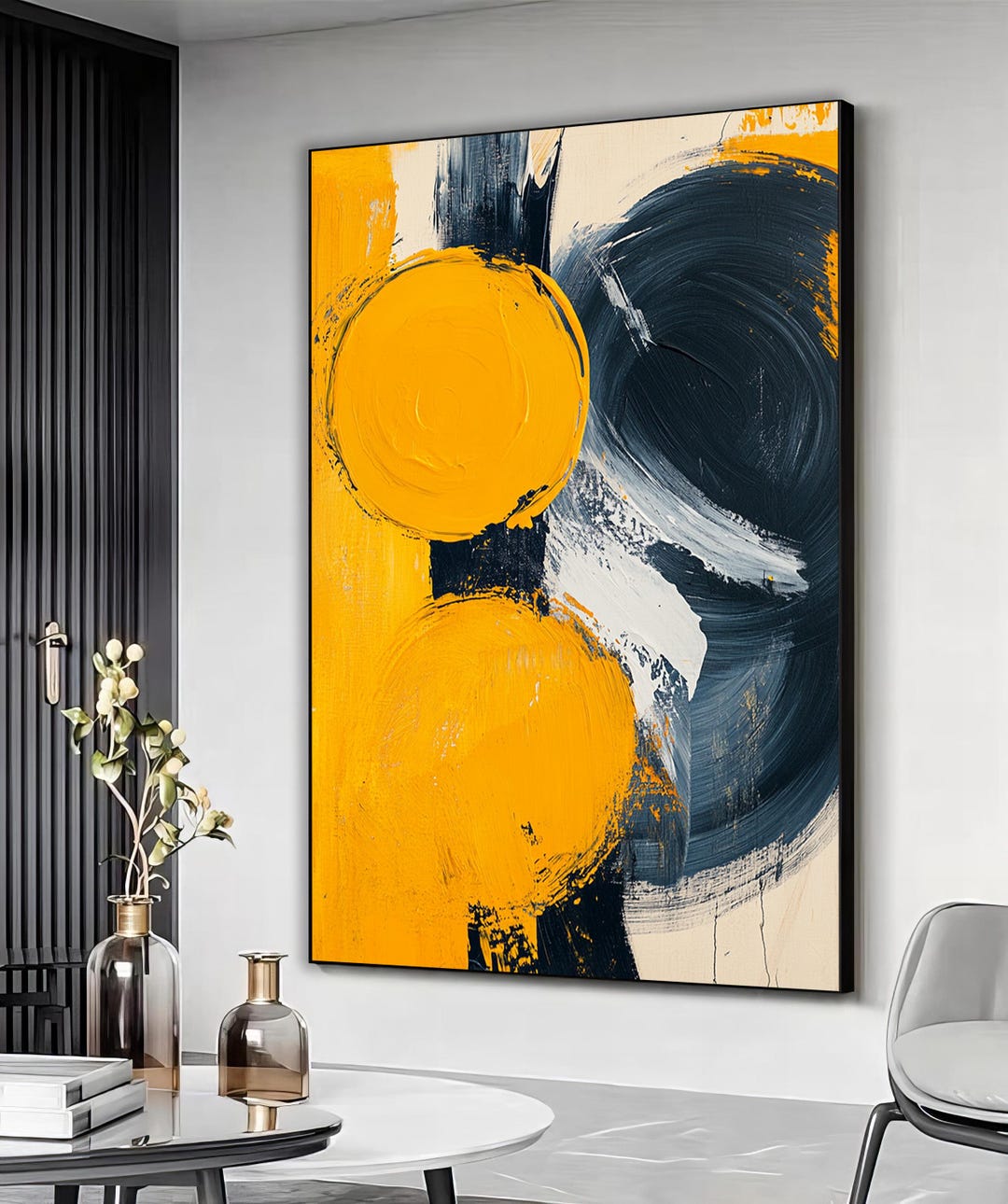 Abstract Modern Blue and Yellow Color Creative Canvas Print, Large ...