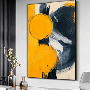 Abstract Modern Blue and Yellow Color Creative canvas print, Large Abstract Wall Art, Abstract home decor, Framed ready to hang canvas