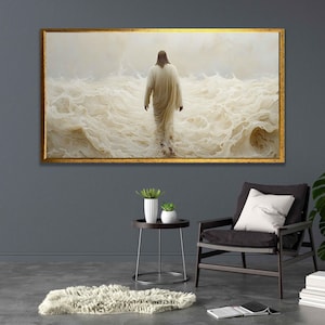 Jesus walking on water wall decor, Jesus modern wall art, faith inspired art, Jesus poster, jesus framed canvas art, Christian art