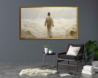 Jesus walking on water wall decor, Jesus modern wall art, faith inspired art, Jesus poster, jesus framed canvas art, Christian art