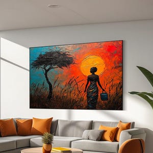 African traditional canvas print, African Woman wall decor, African Culture artwork, African nature wall art, Ready to Hang, Abstract art