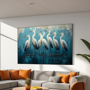 Blue Heron Wall Art, Heron canvas print, Shorebirds Wall decor, Herons painting, Framed Ready to Hang art, home wall hanging