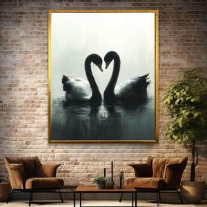 Swan Couples Art, Swan Heart Painting, Swans Love Canvas, Swan Wall Art ...