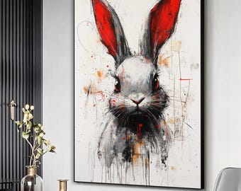Abstract bunny artwork, Bunny canvas print, Rabbit wall art, Rabbit painting, Abstract animal poster, Animal lover gift, Home wall decor