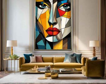 Cubic woman canvas art, Minimalistic woman print, abstract woman art, Woman home decor, Woman wall art, Woman painting, Woman canvas
