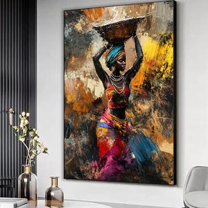 African woman african culture canvas art print, African woman wall decor, African wall art, Abstract art, Colorful african woman print