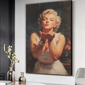 Opera d'arte vintage di Marilyn Monroe, arte murale di Marilyn Monroe, stampa su tela di Marilyn Monroe, decorazione murale di una donna, opera d'arte incorniciata pronta da appendere