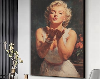 マリリン モンロー ウォール アート - 赤い唇をした白黒のマリリン